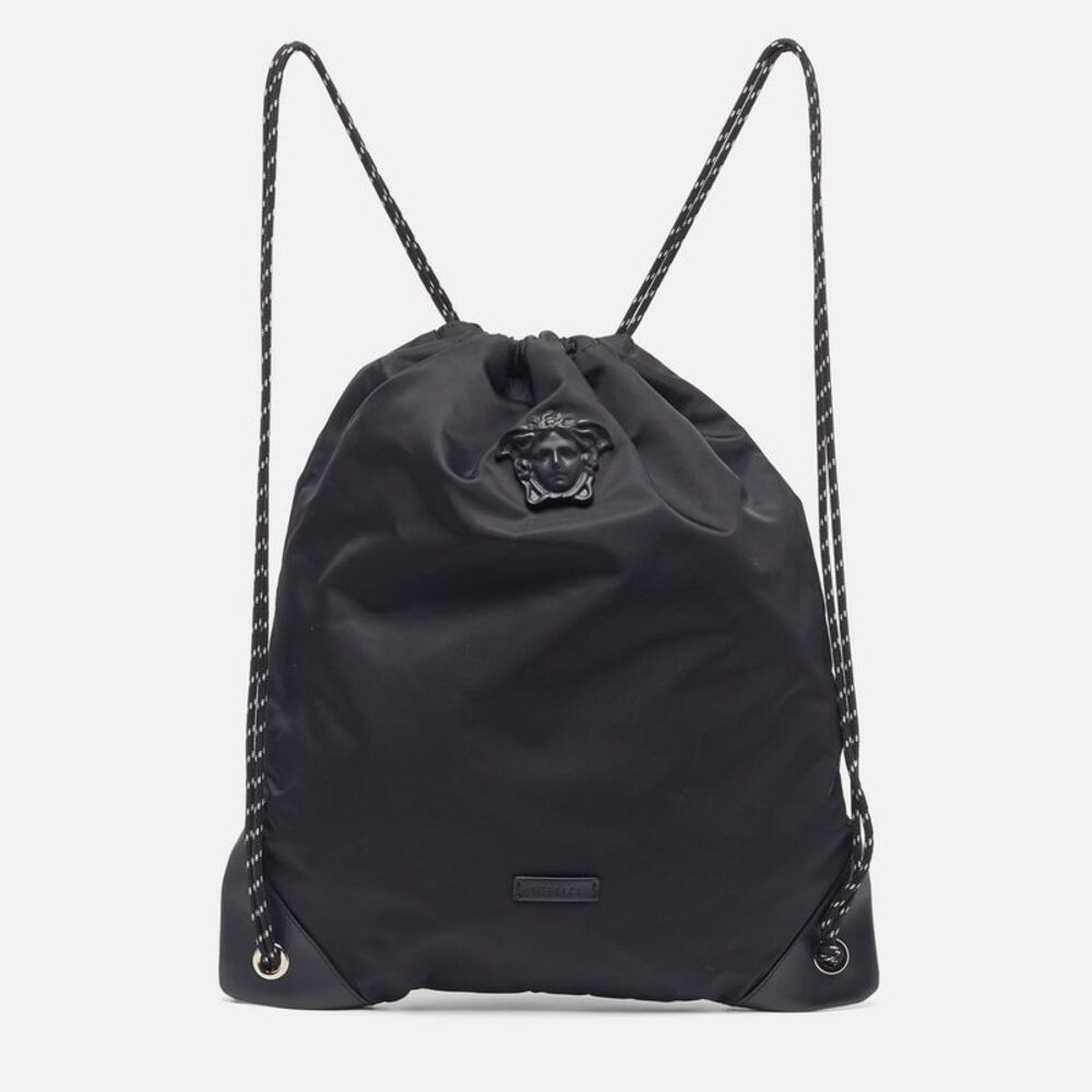 Versace La Medusa Black Nylon Drawstring Backpack